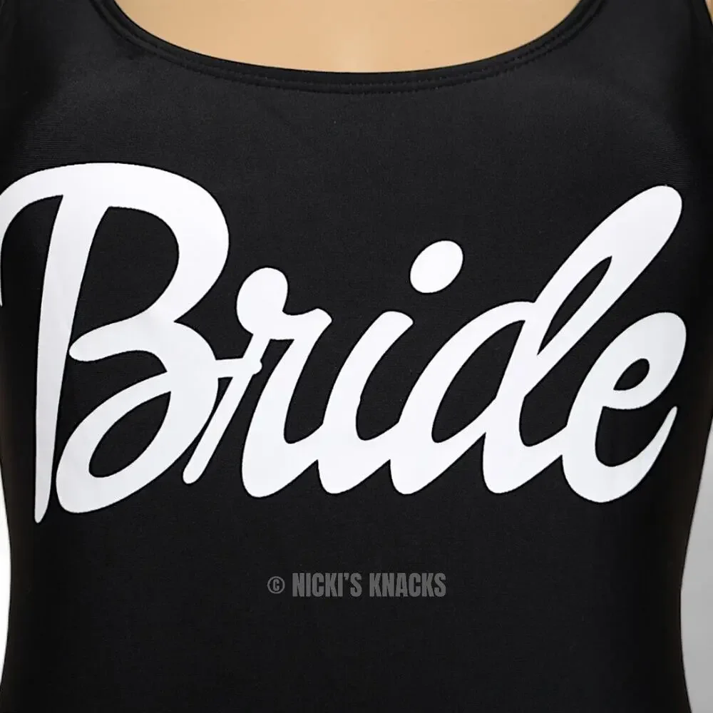 California Waves Bride Graphic One Piece Swimsuit Black White Scoop Back Size XS